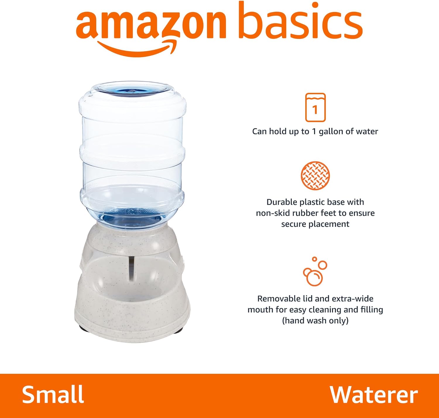 Amazon Basics Dog and Cat Water Feeder, Small, 1 Gallons (3.8 liters), Transparent