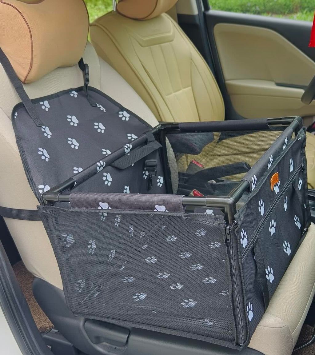 GoBuyer Waterproof Pet Dog Car Seat Booster Carrier Box and Basket with Seat Belt Harness Restraint for Puppy Cat Travel (Black, Standard 40x40cm)