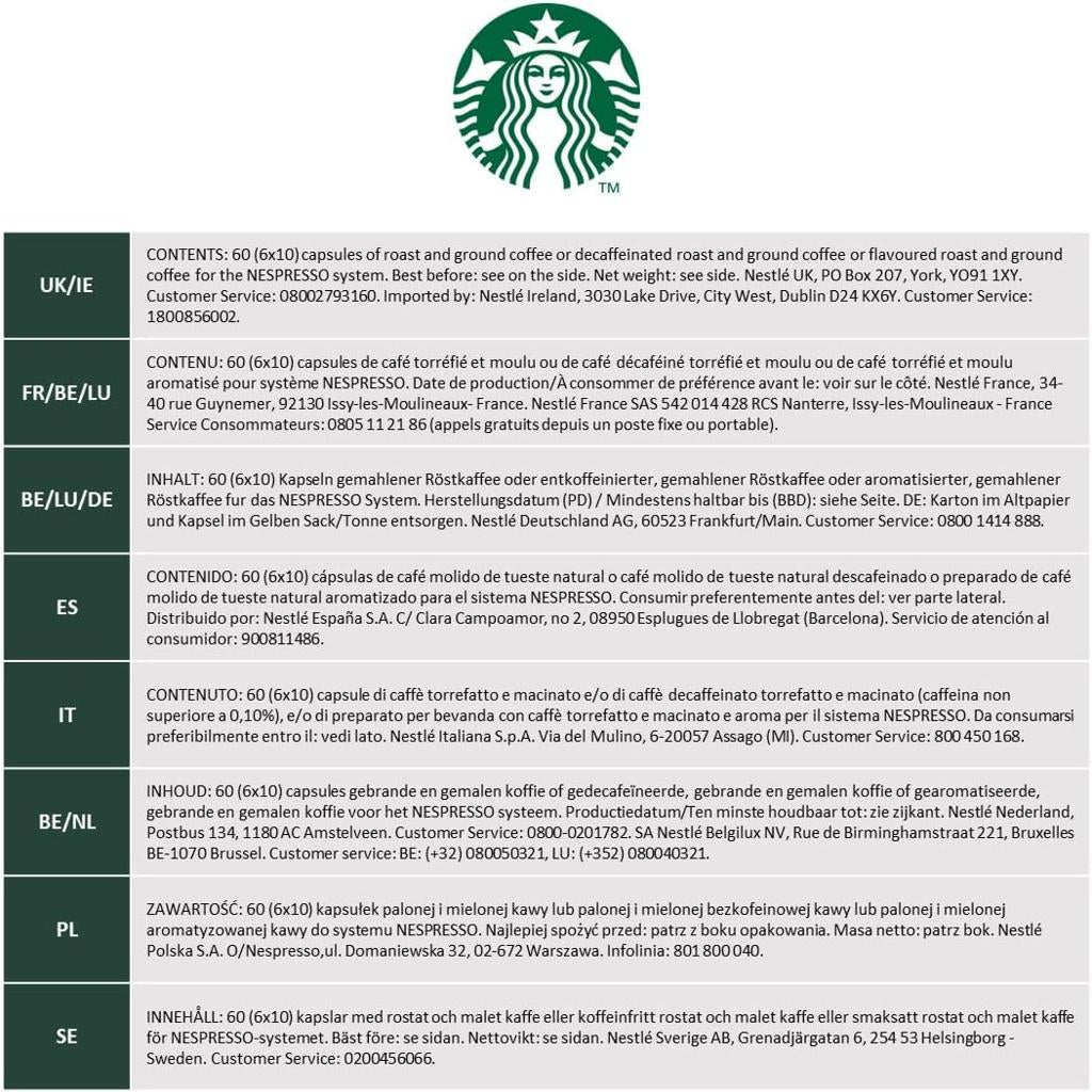 STARBUCKS Single-Origin Sumatra by Nespresso, Dark Roast, Coffee Capsules 6 x 10 (60 Capsules)