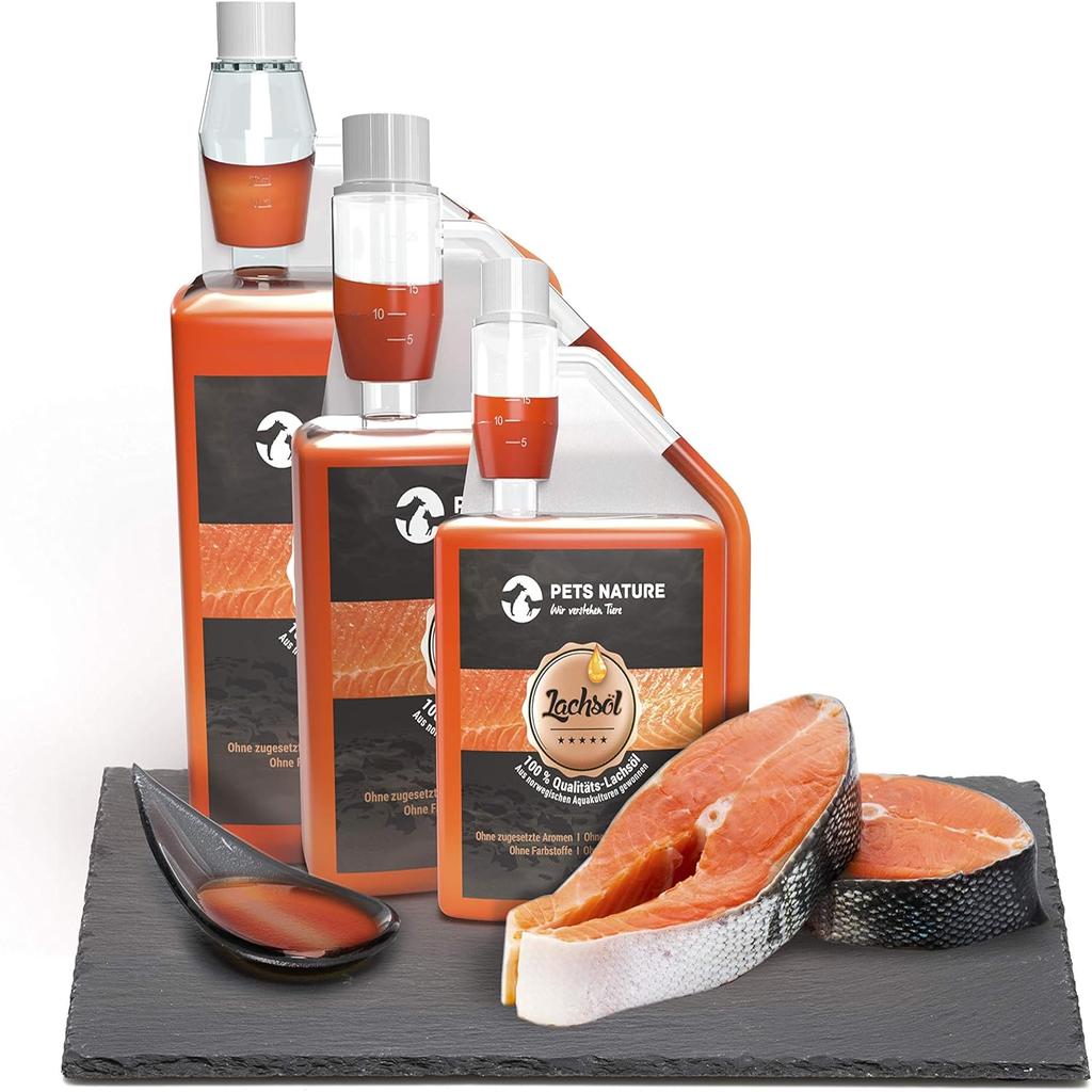 Pets Nature Salmon Oil for Dogs and Cats - 1 Litre Pure Premium Fish Oil with Omega 3 and 6 for Your Dog, Cat and Horse, 1000 ml