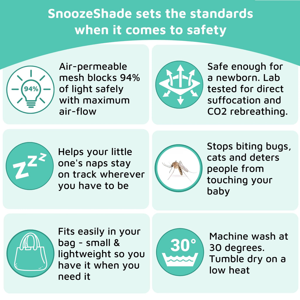 SnoozeShade Plus Extra Stroller Sun Shade & Mosquito Net – Breathable Mesh with Peek‑a‑Boo Window – Universal Fit for Travel, Umbrella & Jogging Strollers – Blocks 99% UV