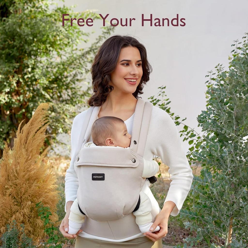 Momcozy Baby Carrier - Ergonomic, Cozy and Lightweight Carrier for 3-24 Months, Effortless to Put On, Ideal for Hands-Free Parenting, Enhanced Lumbar Support, Khaki