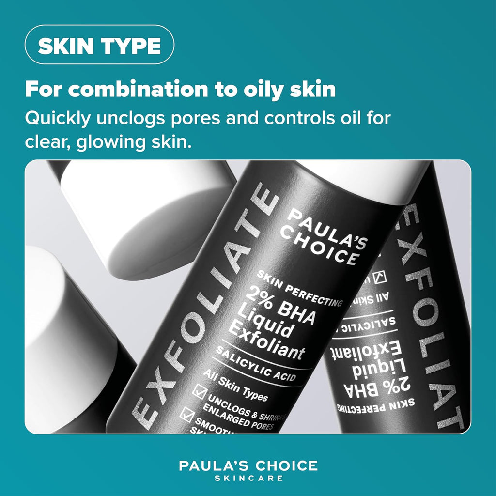 Paula's Choice SKIN PERFECTING 2% BHA Liquid Exfoliant - Face Exfoliating Peel Fights Blackheads & Enlarged Pores - for a Healthy Glow - with Salicylic Acid - Combination & Oily Skin - 30 ml