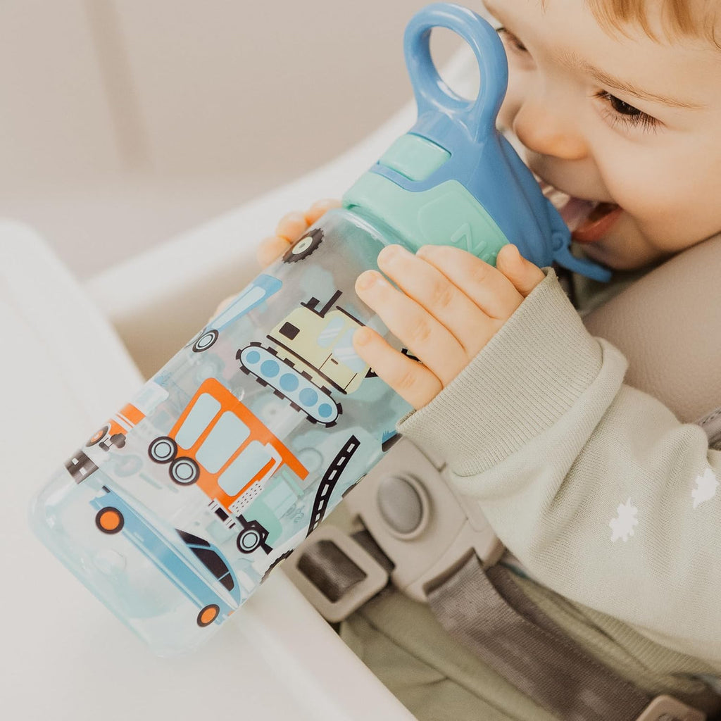 Nuby Super Quench Straw Water Bottle – Spill Proof Active Toddler Sippy Cup | 540ml/19oz | Freeflow | Dishwasher and Steriliser Safe | Suitable Toddler Beaker for 18 Months Plus (Traffic, Pack of 2)