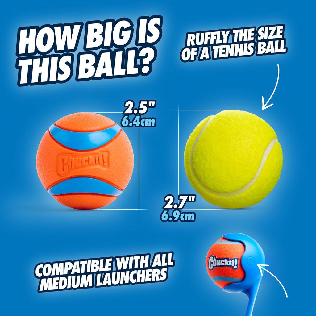 ChuckIt! Ultra Ball Dog Toy Chuckit Bucket Durable Rubber Dog Ball and Bucket High Bounce Floating Chuck It Launcher Compatible Toy Balls For Dogs with Carrier, 8 Pack, Medium