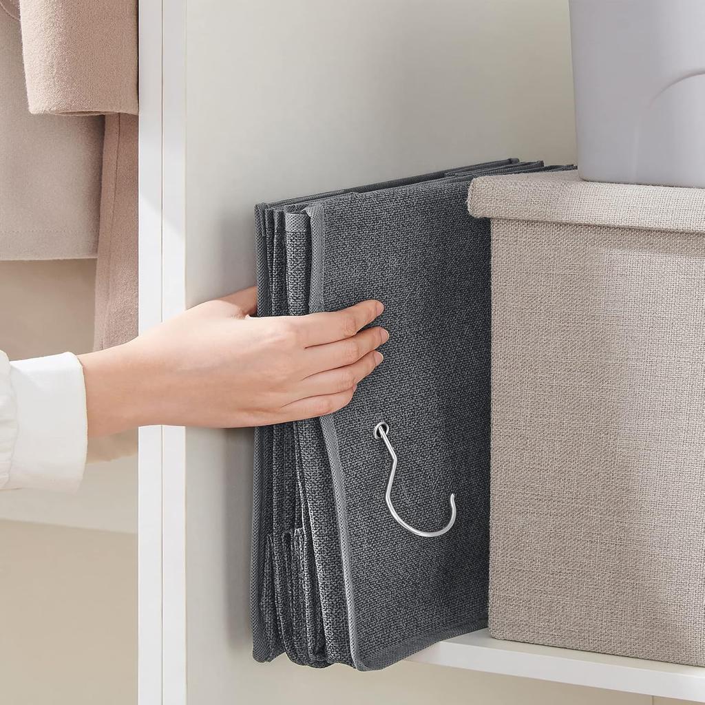 SONGMICS Hanging Organizer, Closet Organizer, Hanging Shelf, Hanging Storage, Foldable and Space-Saving, Metal Hooks and Bamboo Inserts, Linen-Like Texture, Gray RYCH06G