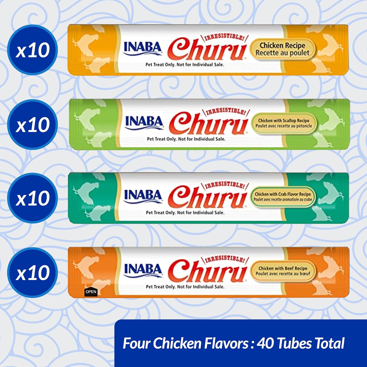 INABA Churu by INABA Cat Treat - Chicken Variety Box - 1 Pack (40 x 14g total) / Soft & Creamy Cat Treat, Delicious & Healthy Snack, Purée Food Topper, Natural, Grain Free