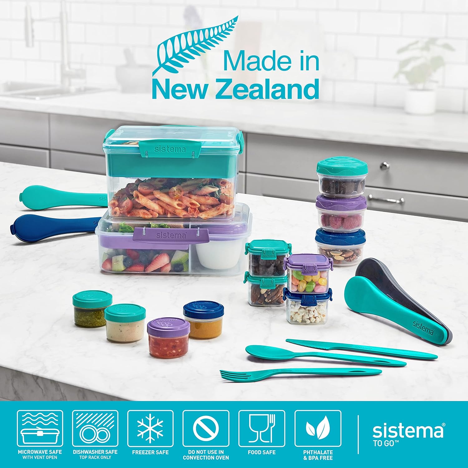 Sistema Bento Box TO GO | Lunch Box with Yoghurt/Fruit Jar | 1.65 Litre | BPA Free | Aqua Green
