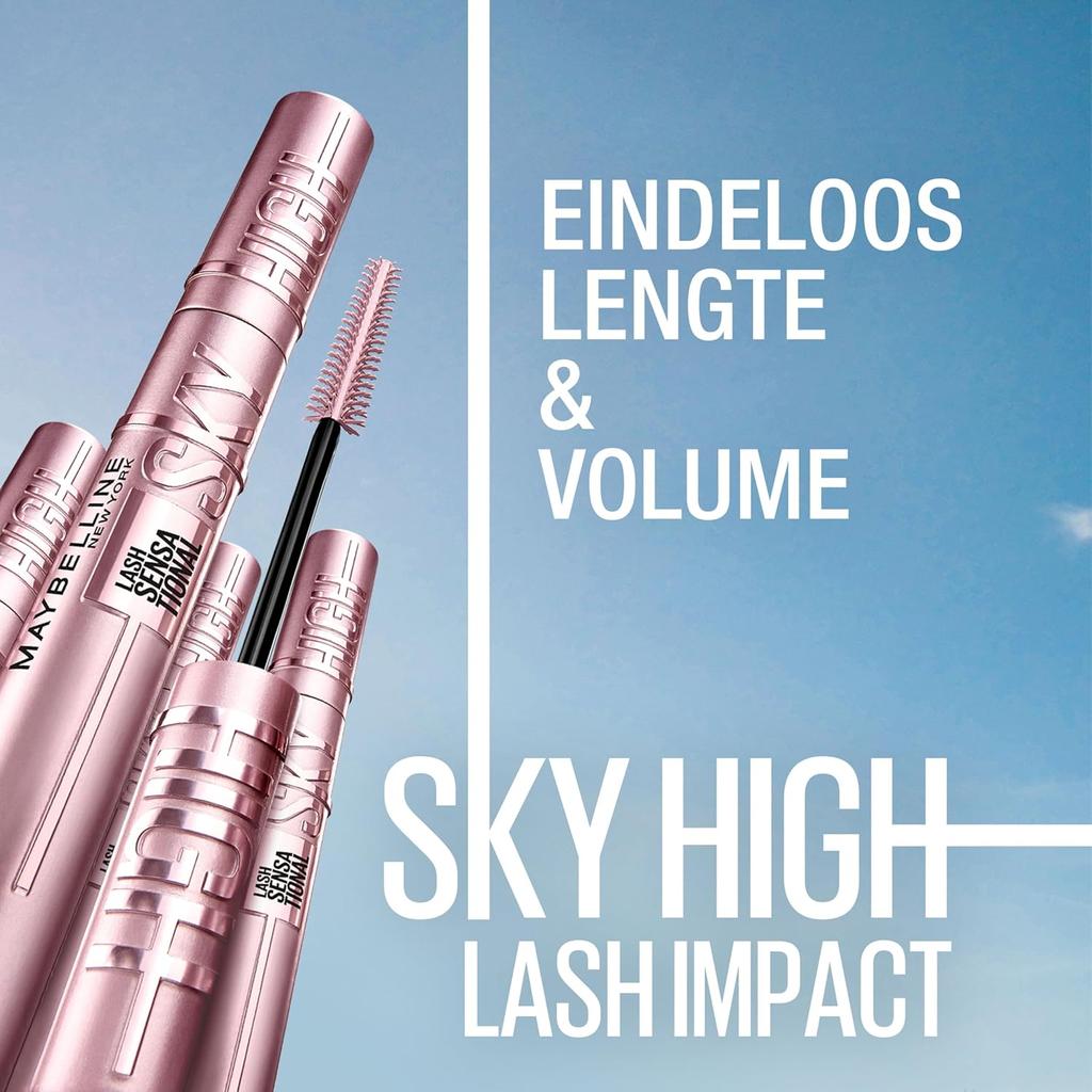 Maybelline Brown Mascara, Lash Sensational Sky High Volumizing & Thickening, Eyelash Lengthening, Flake-Free Formula, Washable Coloured Mascara Infused with Bamboo Extract, Colour: Brown
