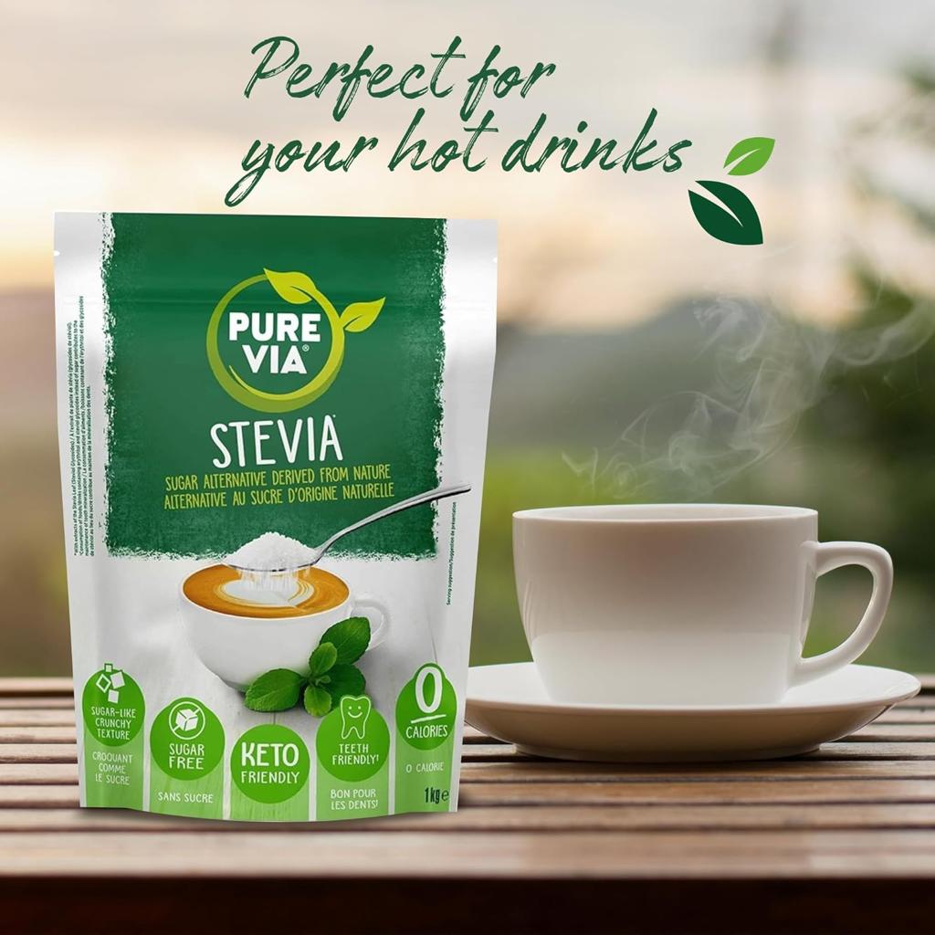 Pure Via - Crystallized Powder, Alternative to Natural Sugar - Stevia, Zero Calorie, 1 x 1 kg