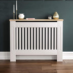 Vida Designs Arlington Radiator Cover White Modern Painted MDF Cabinet, Slats, Grill, Wood Top Shelf, Medium (H: 83.3 / W: 111 / D: 19 cm)