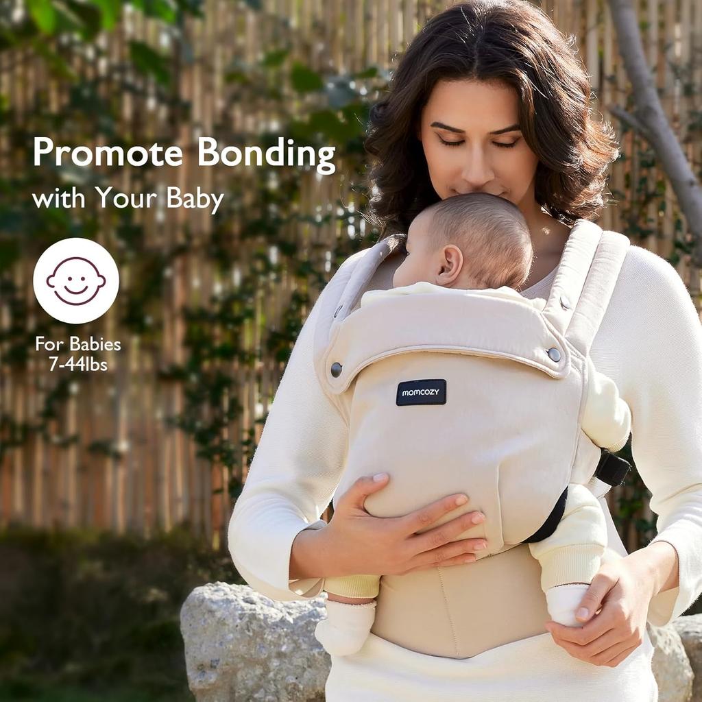 Momcozy Baby Carrier - Ergonomic, Cozy and Lightweight Carrier for 3-24 Months, Effortless to Put On, Ideal for Hands-Free Parenting, Enhanced Lumbar Support, Khaki
