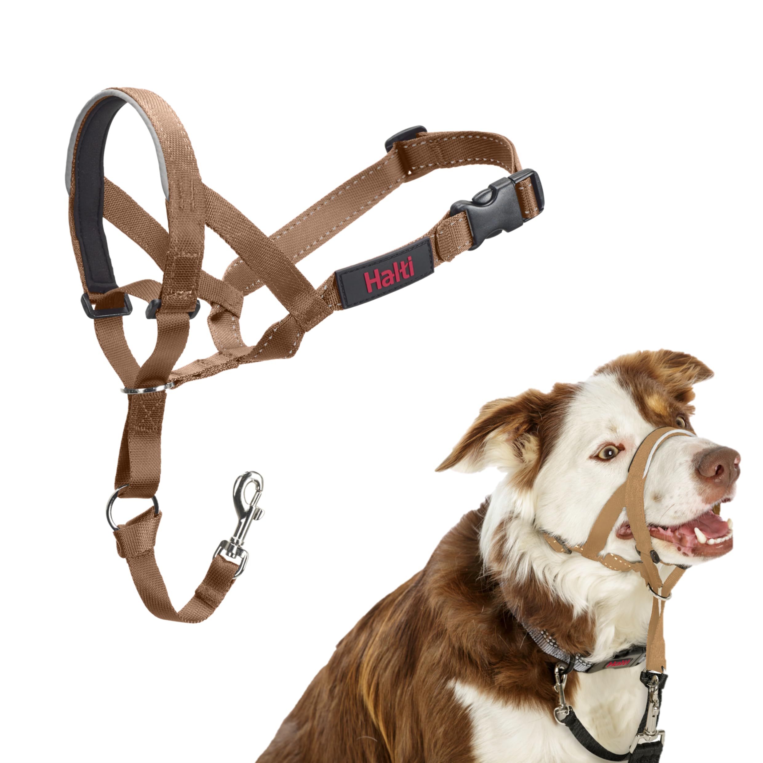 HALTI Headcollar - To Stop Your Dog Pulling on the Leash. Adjustable, Reflective and Lightweight, with Padded Nose Band. Dog Training Anti-Pull Collar for Large Dogs (Size 5, Black)