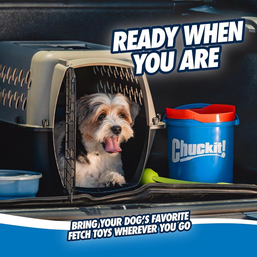 ChuckIt! Ultra Ball Dog Toy Chuckit Bucket Durable Rubber Dog Ball and Bucket High Bounce Floating Chuck It Launcher Compatible Toy Balls For Dogs with Carrier, 8 Pack, Medium