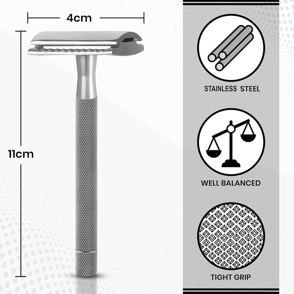 ASIPRO Double Edge Safety Razor for Men Women +10 Double Edge Safety Razor Blades Reusable Metal Razor Double Edge Razor Safety Razor Kit Single Blade Razors for Women & Men Gift Stainless Steel Razor