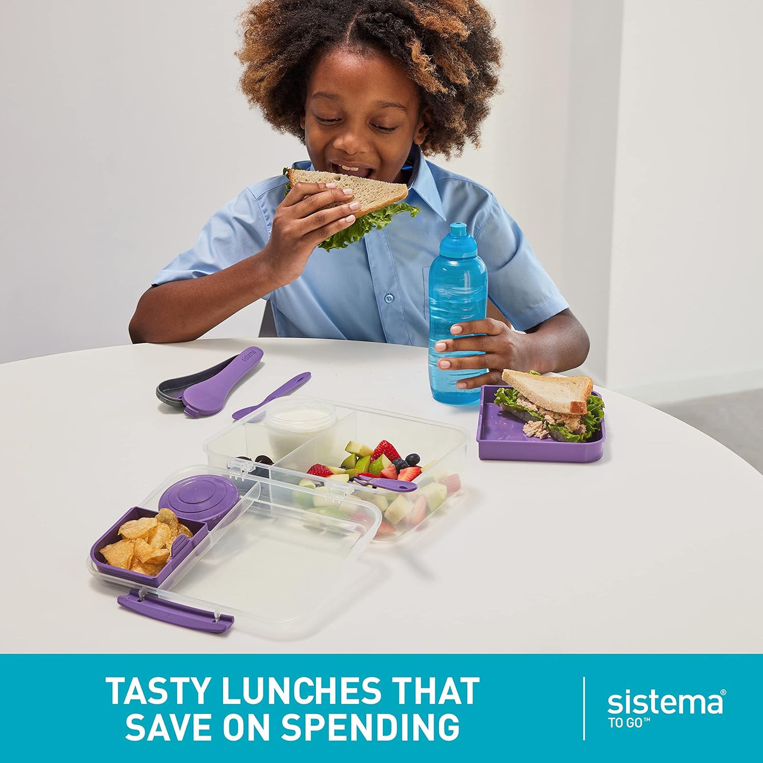 Sistema Bento Box TO GO | Lunch Box with Yoghurt/Fruit Jar | 1.65 Litre | BPA Free | Aqua Green