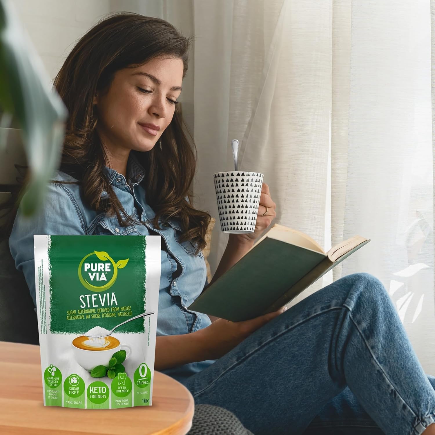 Pure Via - Crystallized Powder, Alternative to Natural Sugar - Stevia, Zero Calorie, 1 x 1 kg