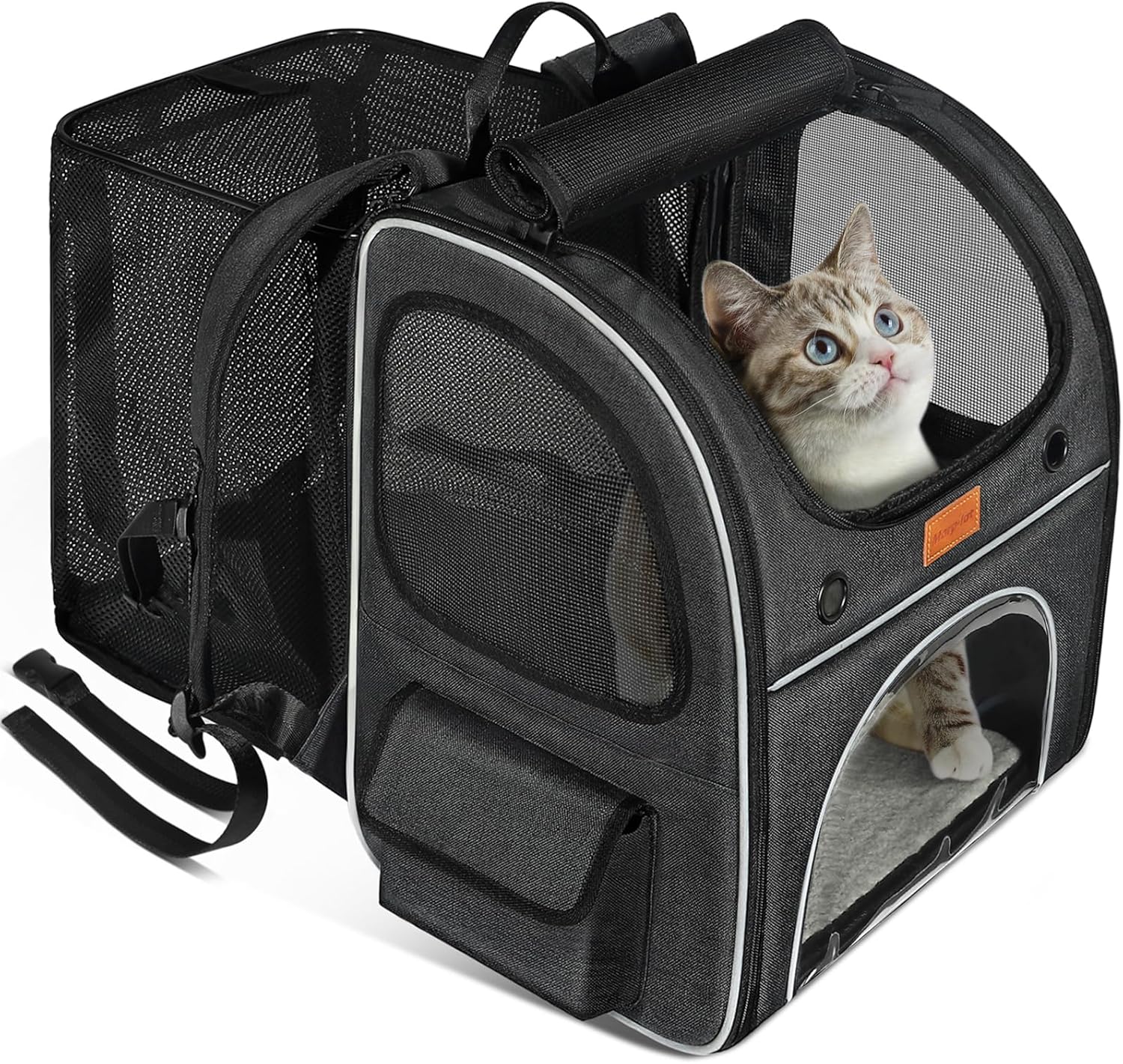 morpilot Pet Carrier Backpack, Morpilot Expandable & Foldable Cat Backpack Inner Safety Leash + Folding Dog Bowl, Waterproof and Durable Dog Backpack for Cats and Small Dogs up to 8 kg