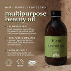 Fushi Organic Castor Oil 250ml 100% Pure Cold and Fresh Pressed for Dry Skin and Hair Growth, Eyelashes and Eyebrows, Hexane Free, Natural Food Grade, Sustainably Derived (Packaging May Vary)
