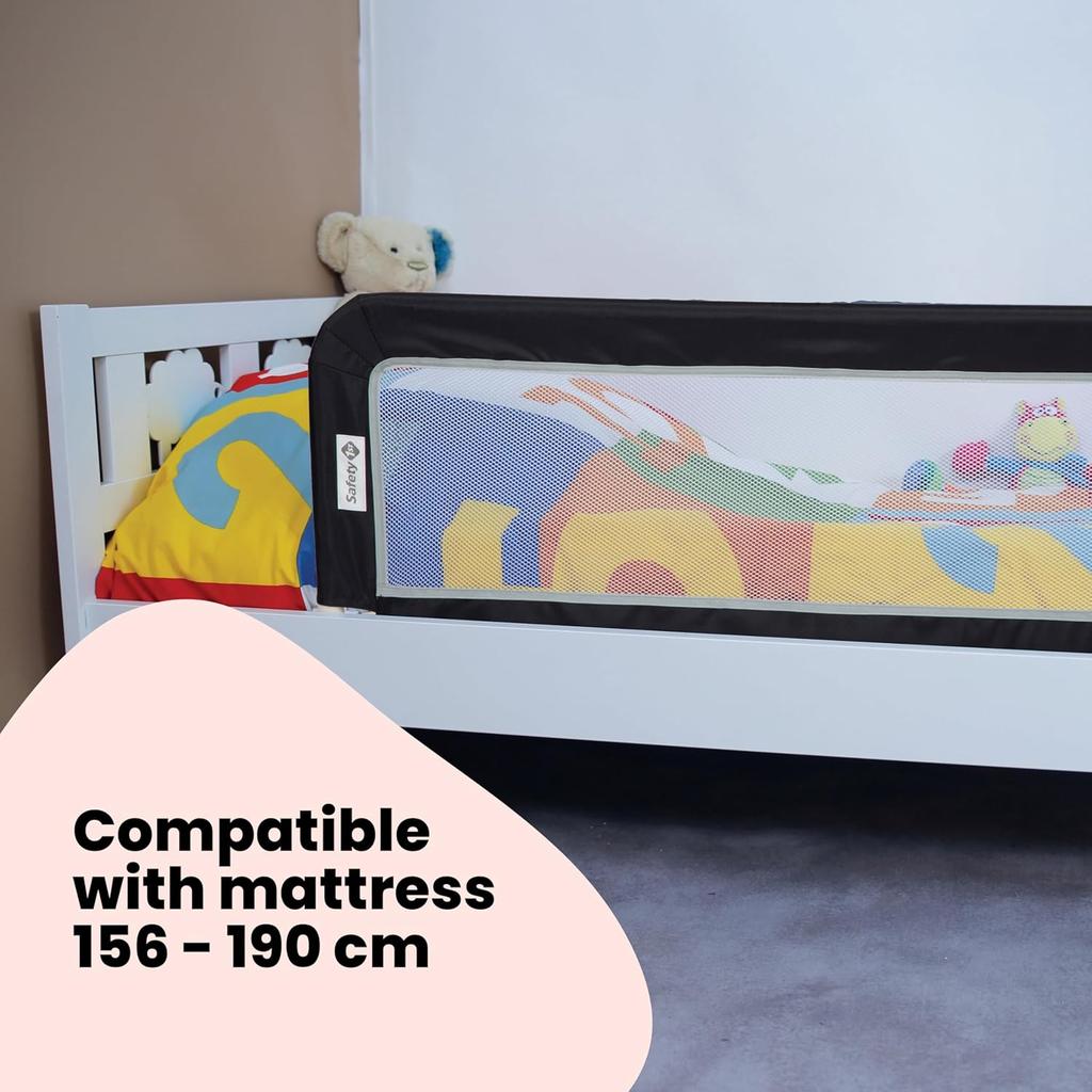 Safety 1st Portable Bed Rail, 106 x 42cm,Foldable Bed Guard for Toddler Bed, 18 Months – 5 Years, Portable Travel Bed Guard, Mesh Fabric, Easy to Install, Automatic Lock, Easy to Transport, Dark Grey