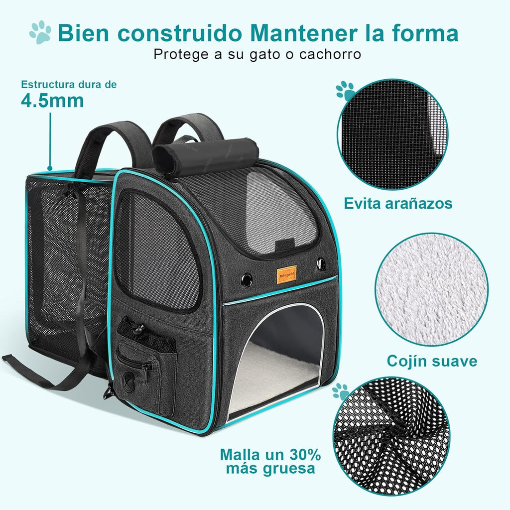 morpilot Pet Carrier Backpack, Morpilot Expandable & Foldable Cat Backpack Inner Safety Leash + Folding Dog Bowl, Waterproof and Durable Dog Backpack for Cats and Small Dogs up to 8 kg