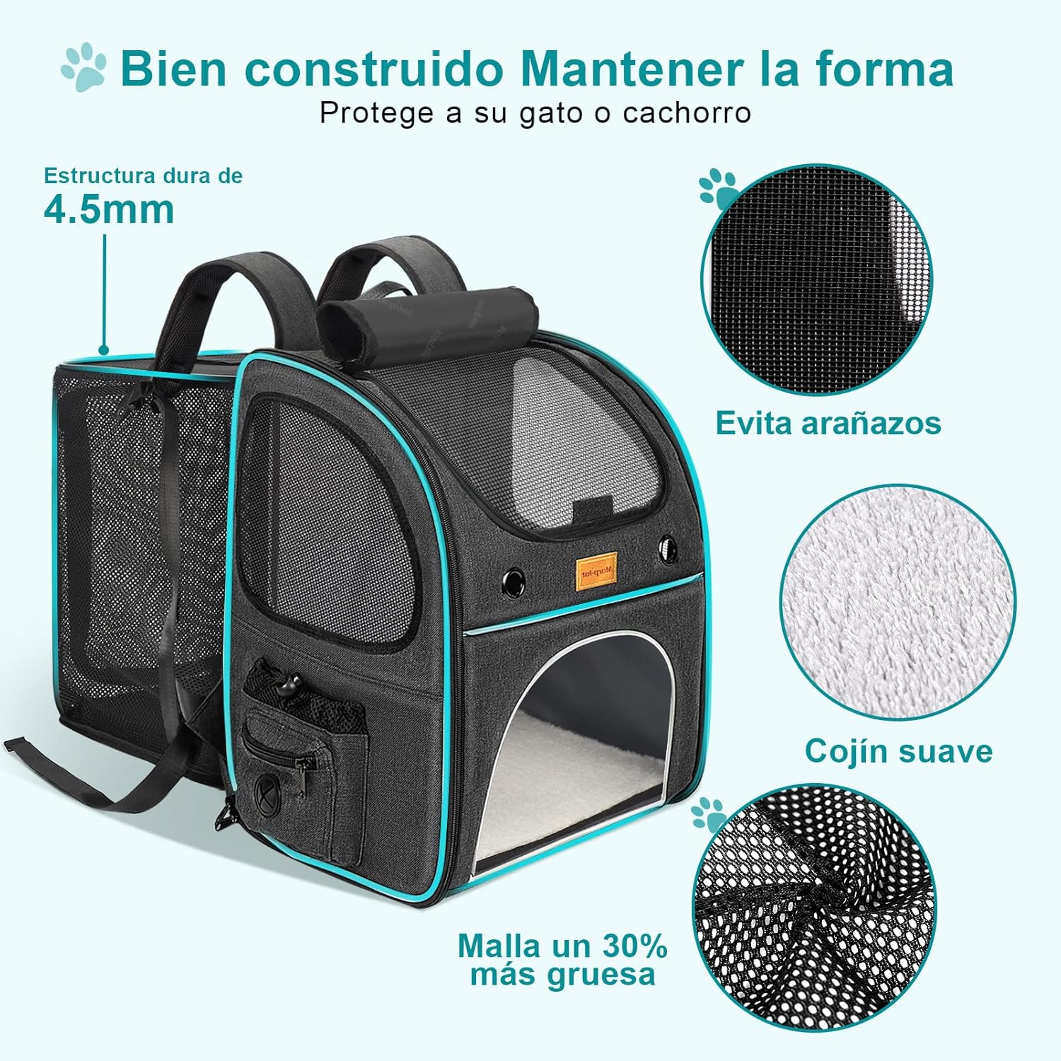 morpilot Pet Carrier Backpack, Morpilot Expandable & Foldable Cat Backpack Inner Safety Leash + Folding Dog Bowl, Waterproof and Durable Dog Backpack for Cats and Small Dogs up to 8 kg