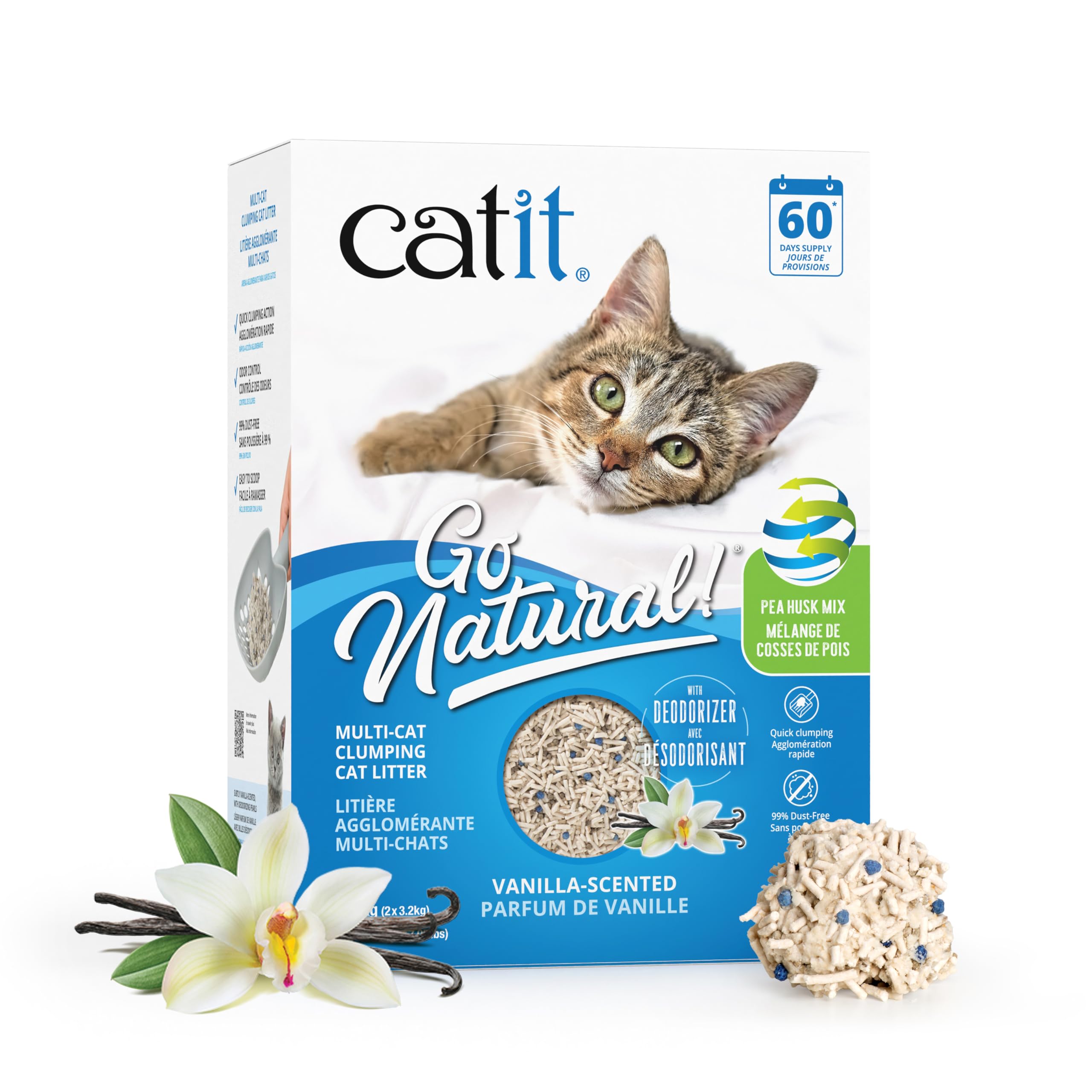Catit Go Natural Lavender Scented Pea Husk Clumping Cat Litter, Deodorising, 99.9% Dust-Free, Fast Clumping Cat Litter, Plant-Based Litter for Cats & Kittens, 5.6kg (2 x 2.8kg)