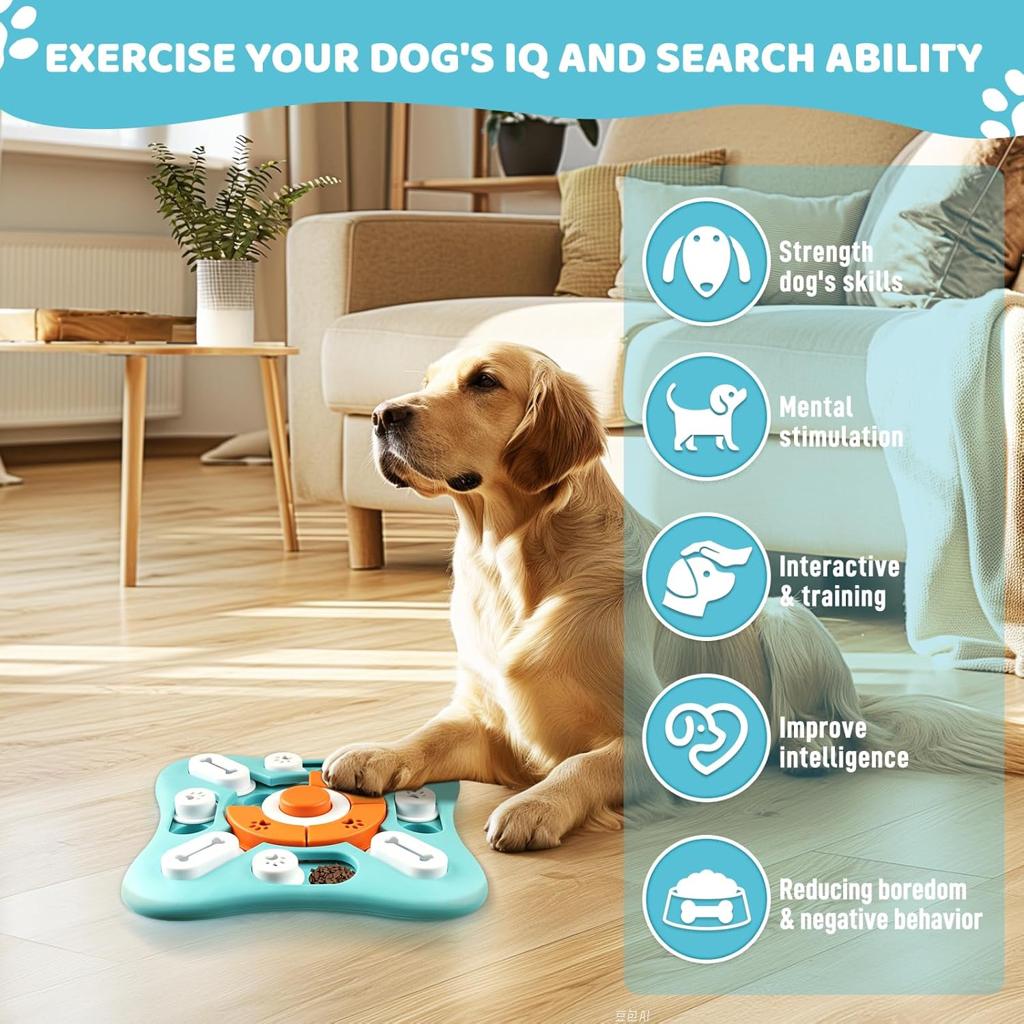 YETEE Interactive Dog Puzzle Feeder, Treat Dispenser Dog Puzzle Toys with Squeaker & Non-Slip, Slow Feeder Bowl for Mental Enrichment, IQ Training & Anxiety Relief (Style 1)