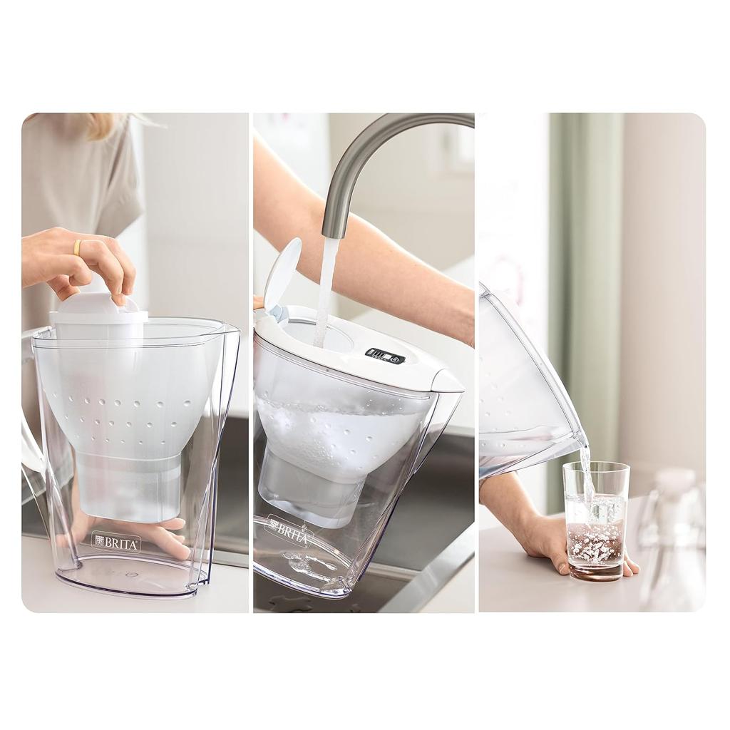 BRITA Marella Water Filter Jug White (2.4L) Starter Pack incl. 3x MAXTRA PRO All-in-1 cartridge - fridge-fitting jug with digital LTI and Flip-Lid - now in sustainable Smart Box packaging