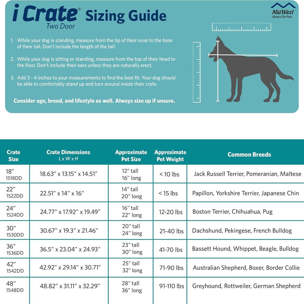 MidWest Homes for Pets Newly Enhanced Double Door iCrate 106.68 cm (42-Inch) Long Dog Crate, Includes Leak-Proof Pan, Floor Protecting Feet, Divider Panel & New Patented Features, Black, Model 1542DDU
