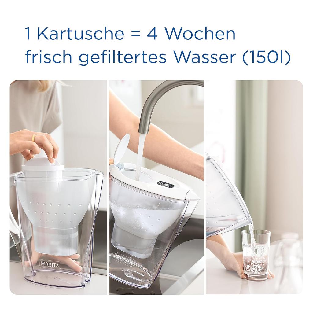BRITA Marella Water Filter Jug White (2.4L) Starter Pack incl. 3x MAXTRA PRO All-in-1 cartridge - fridge-fitting jug with digital LTI and Flip-Lid - now in sustainable Smart Box packaging