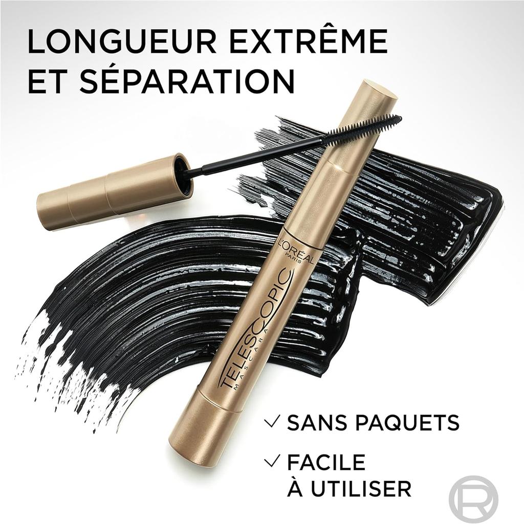 L'Oréal Paris Black Mascara for Precise Separated Eyelashes with Telescopic Length, False Lash Telescopic Gold Mascara, Black, 1 x 8 ml