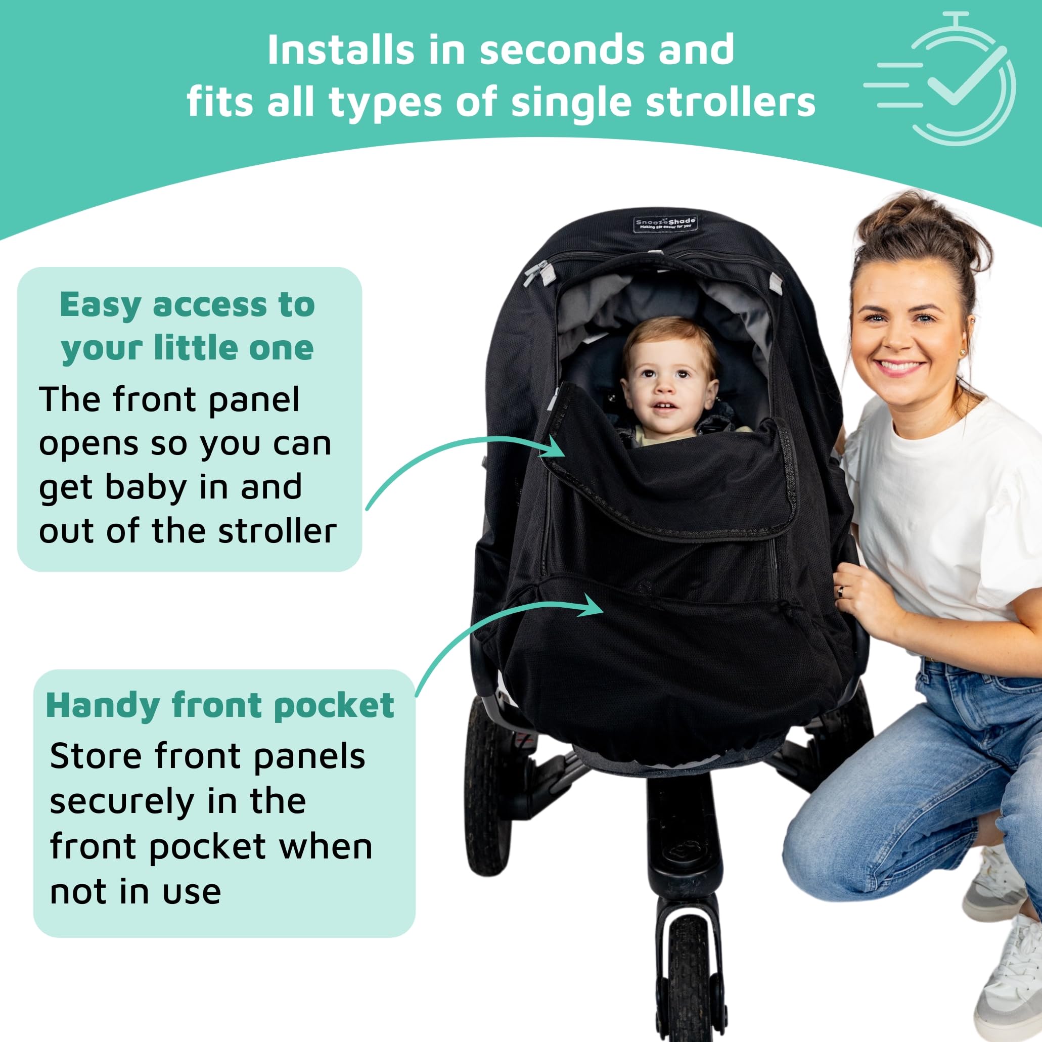 SnoozeShade Plus Extra Stroller Sun Shade & Mosquito Net – Breathable Mesh with Peek‑a‑Boo Window – Universal Fit for Travel, Umbrella & Jogging Strollers – Blocks 99% UV