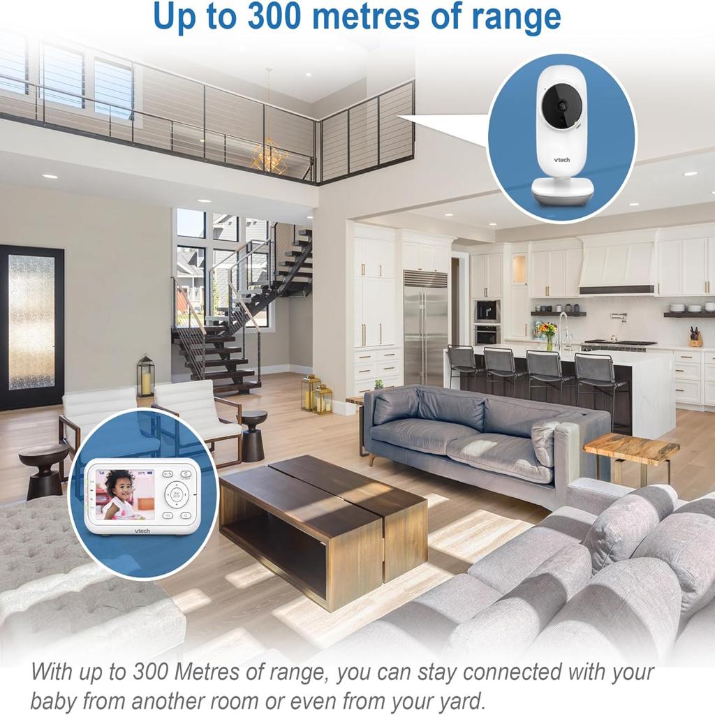 VTech VM3250 Video Baby Monitor with Camera,300m Long Range, Baby Monitor with 2.8"LCD Screen,Up to 19-hr Video Streaming,Night Vision,Secured Transmission,Temperature Sensor,Soothing Sounds,2X Zoom