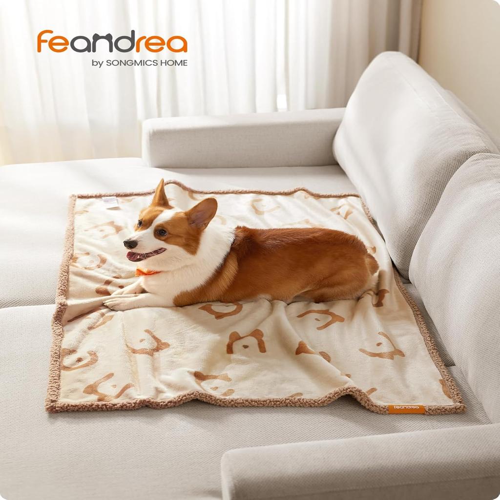 Feandrea Waterproof Dog Blanket, Sherpa Fleece Pet Blanket for Small and Medium Dogs, Cats, 127 x 101 cm, L, Machine Washable, Reversible Dog Couch Cover Protector, Beige PPB050K01