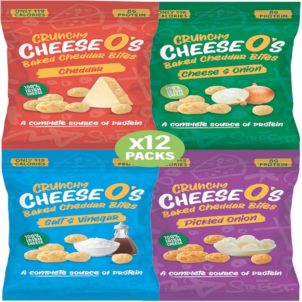 CheeseO's Crunchy Baked Cheddar Bites - Keto Snacks - High-Protein Cheese Snacks - Variety Multipack 12x20g - Low Carb -Gluten Free - Vegetarian