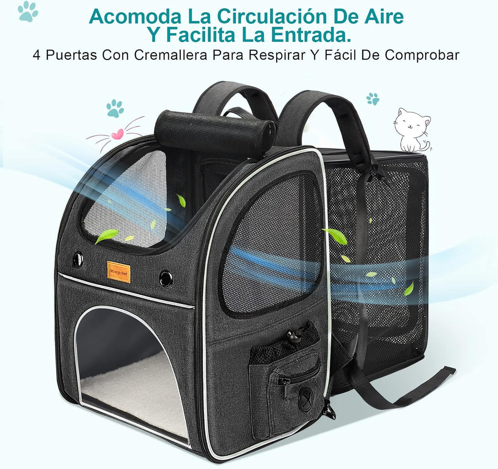 morpilot Pet Carrier Backpack, Morpilot Expandable & Foldable Cat Backpack Inner Safety Leash + Folding Dog Bowl, Waterproof and Durable Dog Backpack for Cats and Small Dogs up to 8 kg