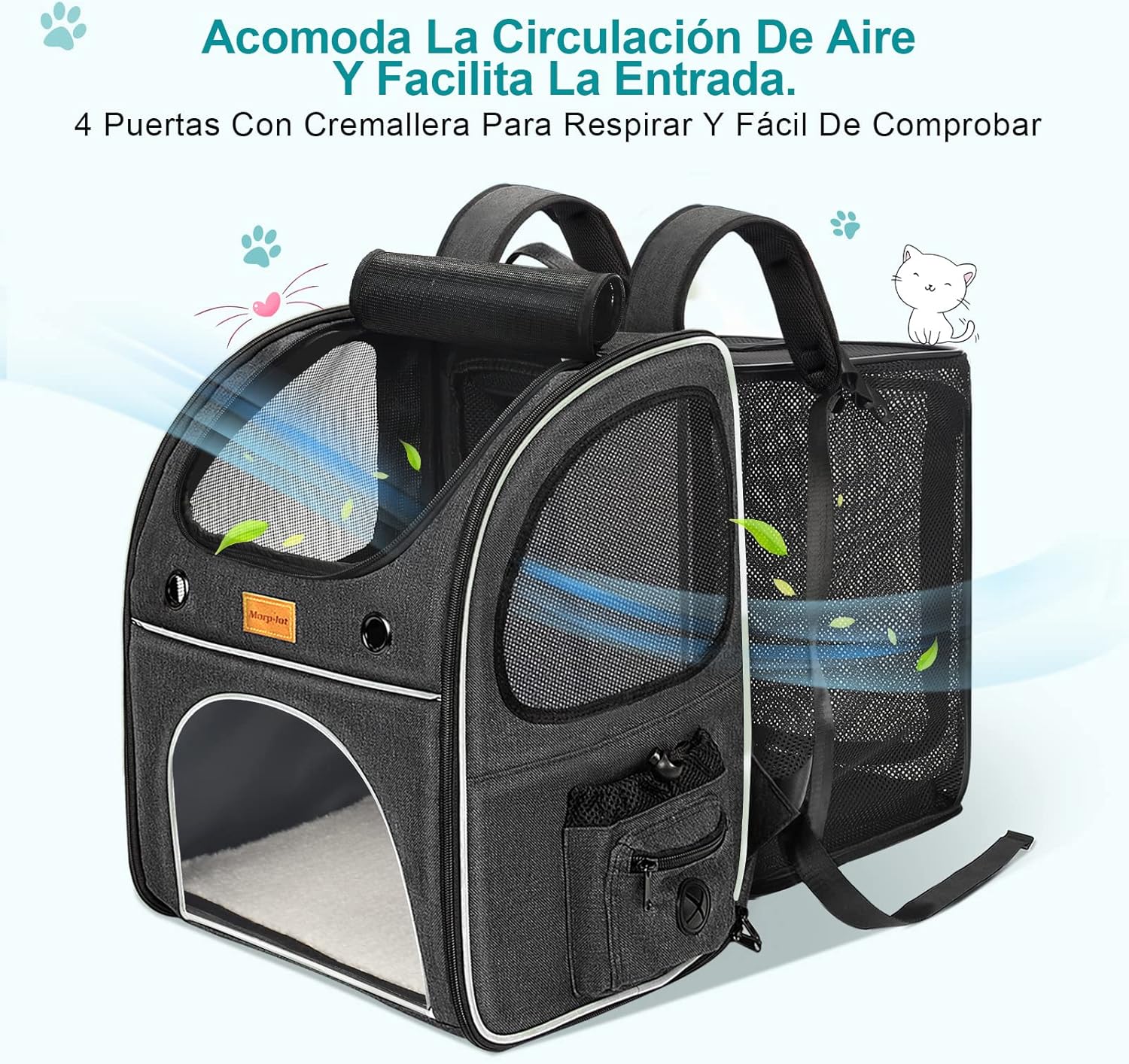 morpilot Pet Carrier Backpack, Morpilot Expandable & Foldable Cat Backpack Inner Safety Leash + Folding Dog Bowl, Waterproof and Durable Dog Backpack for Cats and Small Dogs up to 8 kg