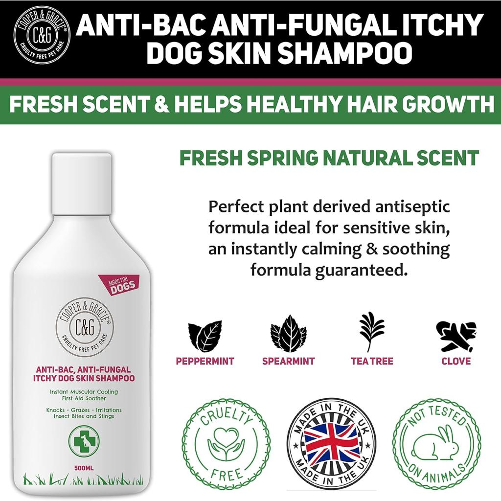 C&G Pets Dog Shampoo For Itchy Skin Antibacterial And Antifungal | Natural Medicated Low Lather Safe Formula | Fast Absorbing And Skin Cooling First Aid | Great For Grazes Skin Irritation