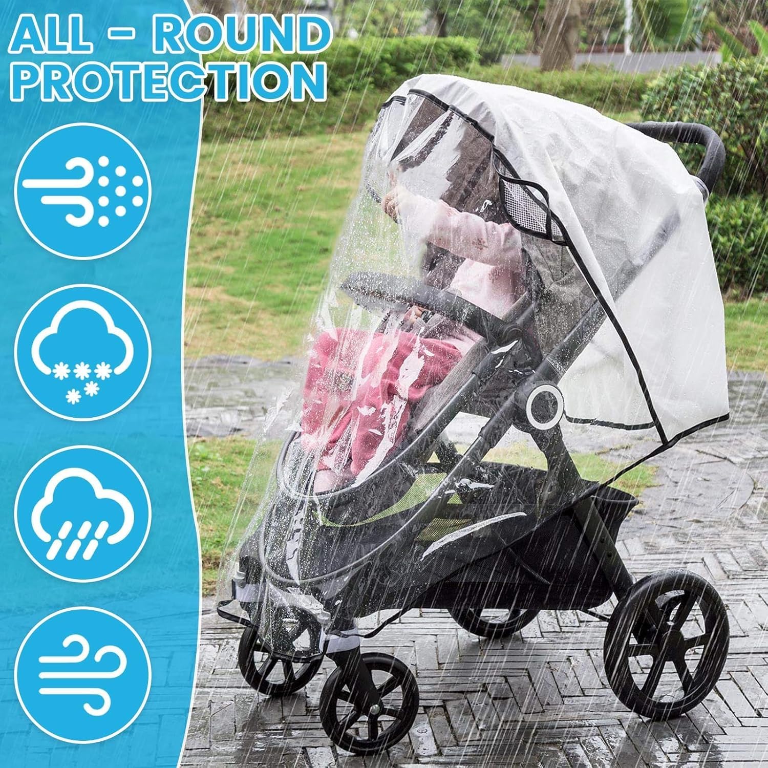 Universal Rain Cover for Pushchair Stroller, Pram Rain Cover with Window, Baby Buggy Cover Protect from Sun Dust Snow