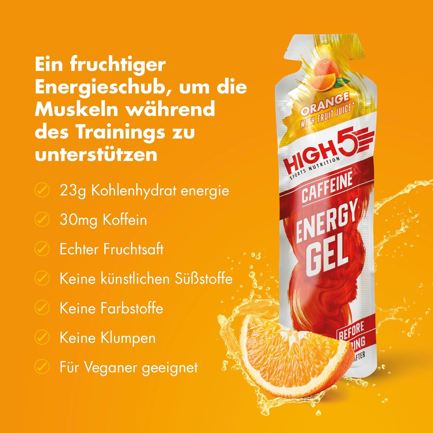 HIGH5 Caffeine Energy Gels - Running Energy Gels for Quick Muscle Fuel - Perfect Fuel Gels for Running, Cycling Energy Gels, Running Gels Energy Marathon, Sport Gels (Orange, 20 x 40g)