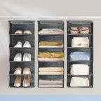 SONGMICS Hanging Organizer, Closet Organizer, Hanging Shelf, Hanging Storage, Foldable and Space-Saving, Metal Hooks and Bamboo Inserts, Linen-Like Texture, Gray RYCH06G