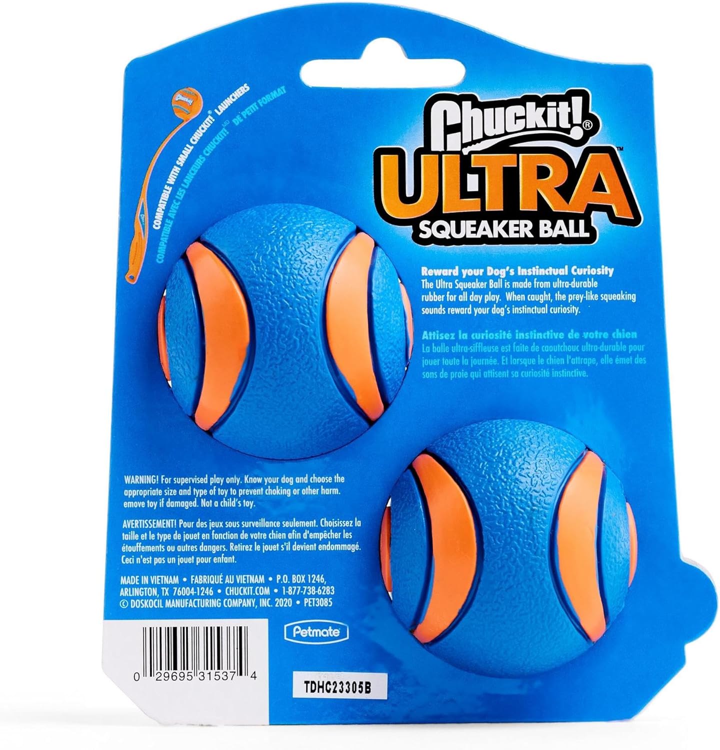 ChuckIt! Ultra Squeaker Ball Dog Toy, Durable High Bounce Floating Rubber Squeaky Dog Ball, Launcher Compatible Toy For Dogs, 2 Pack, Medium