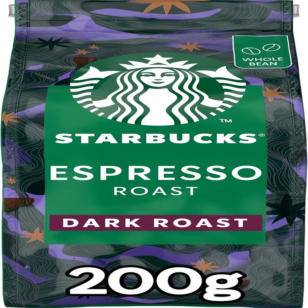 STARBUCKS Espresso Roast, Dark Roast, Whole Coffee Beans 200 g (Pack of 6)