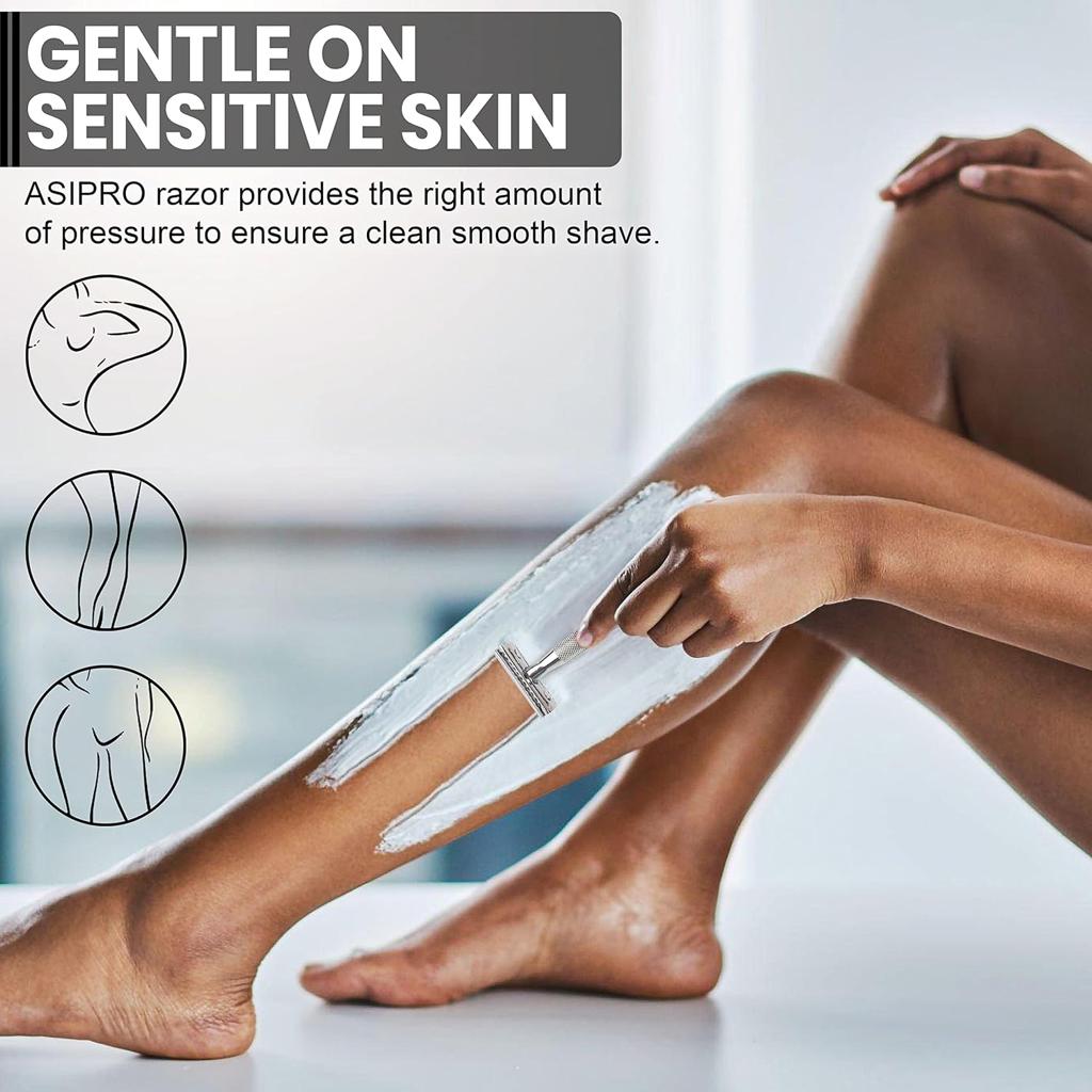 ASIPRO Double Edge Safety Razor for Men Women +10 Double Edge Safety Razor Blades Reusable Metal Razor Double Edge Razor Safety Razor Kit Single Blade Razors for Women & Men Gift Stainless Steel Razor