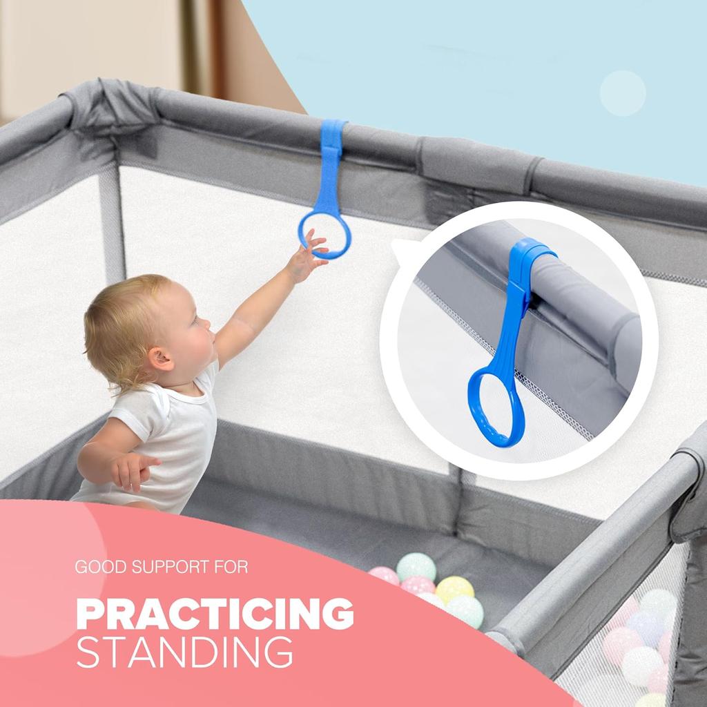 Kidoola Baby Playpen with Padded Frame & Mesh Walls, Balls & Pull Rings Included, for Indoor & Outdoor Use, Toddler Fence - Breathable Mesh, Extra Large Play Yard for Babies Unisex (127x127x65cm)