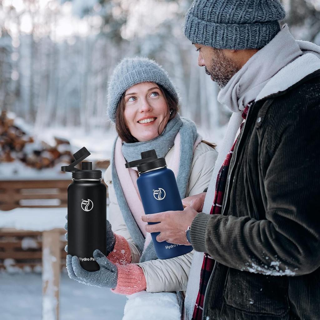 HydroPal Vacuum Insulated Stainless Steel Water Bottle, 1200ml/1000ml/750ml- 2 Lids (Straw Lid and Spout Lid), 2 Straws Water Bottle for 12 Hours Hot & 24 Hours Cold Drinks, Great for Work, Travel