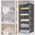 SONGMICS Hanging Organizer, Closet Organizer, Hanging Shelf, Hanging Storage, Foldable and Space-Saving, Metal Hooks and Bamboo Inserts, Linen-Like Texture, Gray RYCH06G