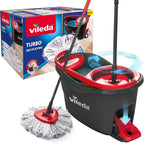Vileda Turbo 3 in 1 with Microfibre Pad, Spin Mop For Cleaning Floors, Set Of 1x Mop And 1x Bucket, Black/Red
