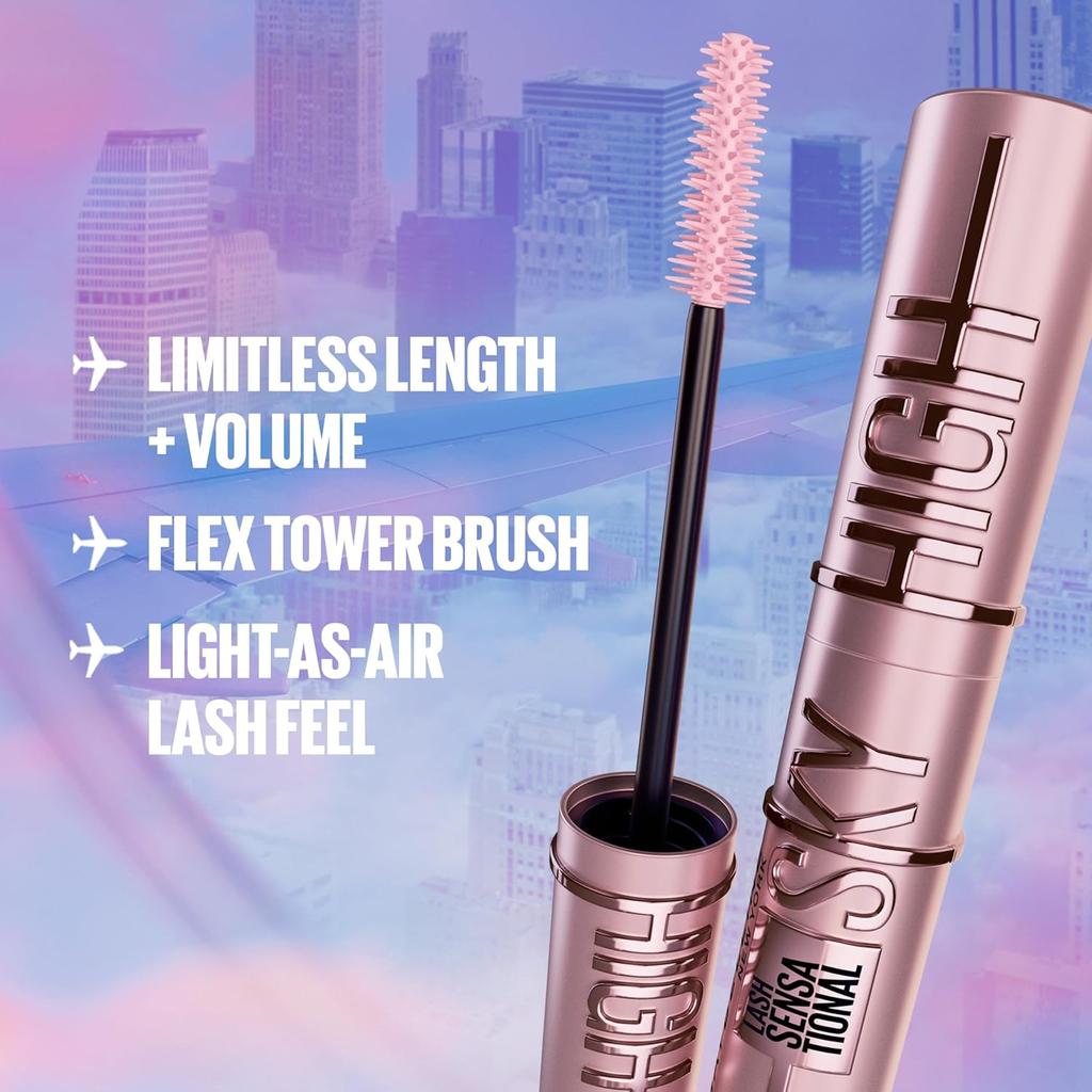 Maybelline Brown Mascara, Lash Sensational Sky High Volumizing & Thickening, Eyelash Lengthening, Flake-Free Formula, Washable Coloured Mascara Infused with Bamboo Extract, Colour: Brown